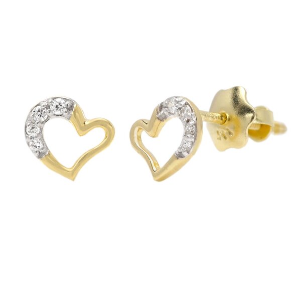 Cute Mini Size Lab Diamonds Heart Stud 14k Small Heart Earrings Screw Back - Picture 1 of 5
